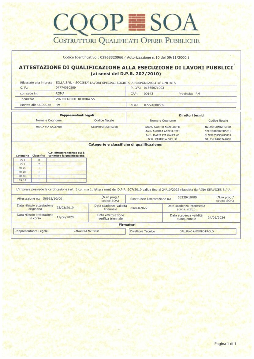 Attestazioni SOA Solaspe
